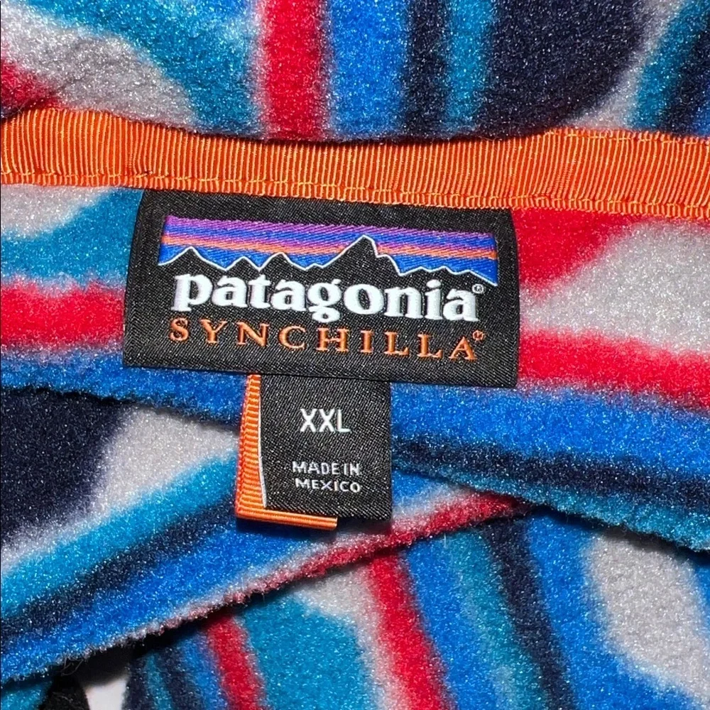 Patagonia Men’s Synchilla Snap-T Pullover Delta Wave Navy Blue Red White XXL